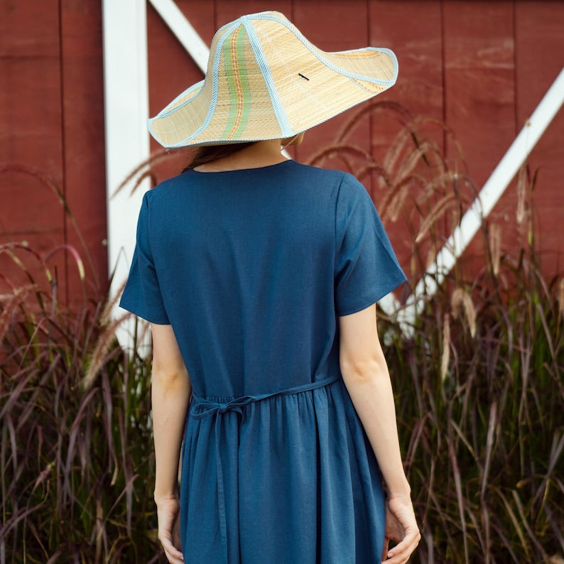 LINEN DRESS Short Sleeves Jasmine, V Neck Button Front Linen Dress, Summer Dress, Linen Smock Dress, Linen Clothing for Women, Hannah Canvas