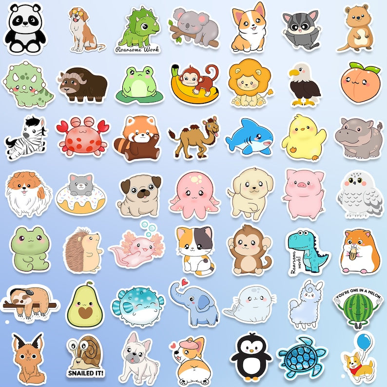 Cartoon stickers, laptop sticker for waterbottle, computer, macbook, animal decal. Vinyl waterproof